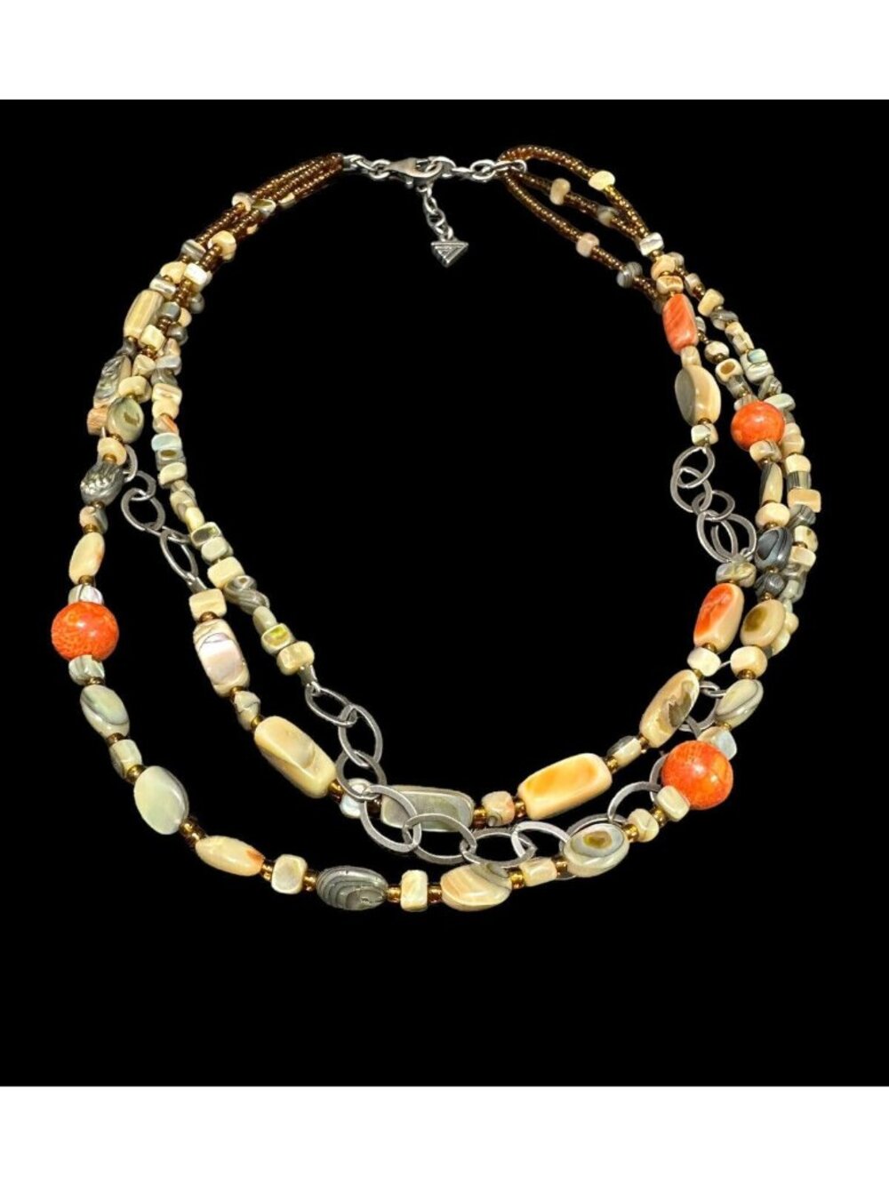 925 Retired Silpada Necklace Sterling Silver Shell Multi Gemstone Southwestern